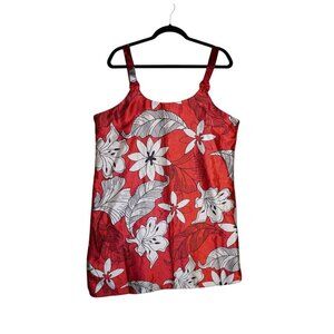 Vintage Y2K Hawaiian Floral Satin Slip Dress Red White Black 90s Aesthetic XL